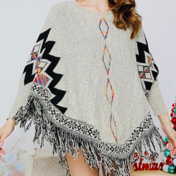 Adora Sweater Poncho with Sleeves, Boho Western Aztec, Women's S/M - Picture 1 of 14